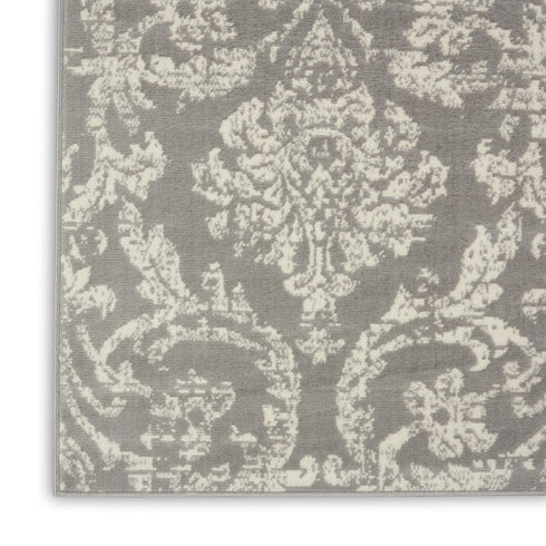 2' X 4' Gray Damask Power Loom Area Rug